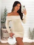 Off The Shoulder Ribbed Bodycon Mini Dress