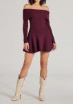 Trendy Off Shoulder Ribbed Knit Mini Dress