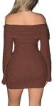Chic Brown Off-Shoulder Long Sleeve Mini Dress