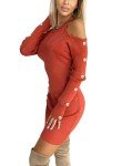 Trendy Women's Orange Long Sleeve Bodycon Dress