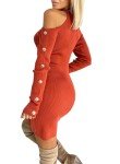 Trendy Women's Orange Long Sleeve Bodycon Dress