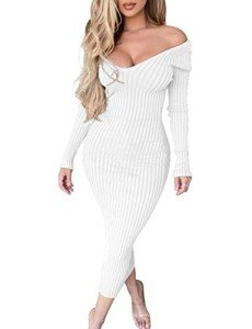BEAGIMEG Women's Off-Shoulder Knit Bodycon Dress