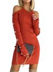 Trendy Women's Orange Long Sleeve Bodycon Dress