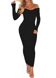 SheKiss Off Shoulder Black Bodycon Sweater Dress