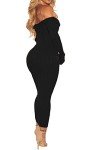 SheKiss Off Shoulder Black Bodycon Sweater Dress