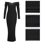 SheKiss Off Shoulder Black Bodycon Sweater Dress
