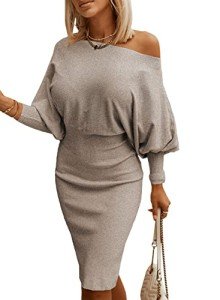 Off Shoulder Gray Bodycon Sweater Dress for Women