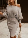 Off Shoulder Gray Bodycon Sweater Dress for Women