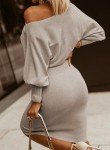 Off Shoulder Gray Bodycon Sweater Dress for Women