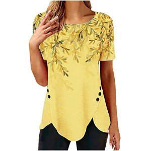 Trendy Yellow Floral Summer Blouse for Plus Size