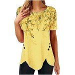 Trendy Yellow Floral Summer Blouse for Plus Size
