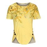 Trendy Yellow Floral Summer Blouse for Plus Size