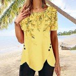 Trendy Yellow Floral Summer Blouse for Plus Size