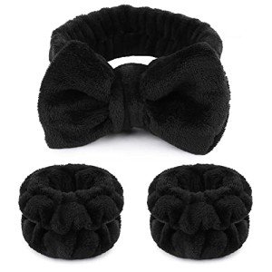 Fluffy Bow Tie Makeup Headband & Wristbands Set