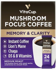 VitaCup Focus Mushroom Coffee Instant Packets, 24 Ct