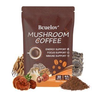 Mushroom Coffee,Organic Instant Coffee with 6 Adaptogenic Mushrooms (Cordyceps, Lion’s Mane, Shiitake, Turkey Tail) for Better Energy, Focus, Positive Mood & Immune Support