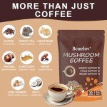 Mushroom Coffee,Organic Instant Coffee with 6 Adaptogenic Mushrooms (Cordyceps, Lion’s Mane, Shiitake, Turkey Tail) for Better Energy, Focus, Positive Mood & Immune Support