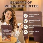Mushroom Coffee,Organic Instant Coffee with 6 Adaptogenic Mushrooms (Cordyceps, Lion’s Mane, Shiitake, Turkey Tail) for Better Energy, Focus, Positive Mood & Immune Support