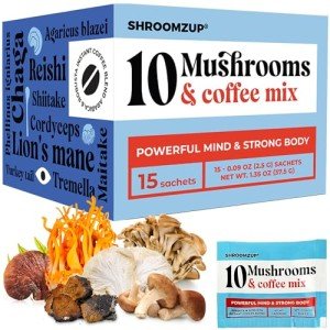 Shroomzup Instant Mushroom Coffee - 10 Mushrooms, 15 Pack