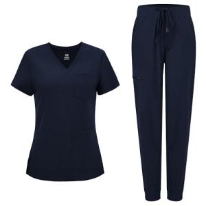 CozyFit Women's Navy Blue V-Neck Scrub Set