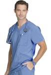 Cherokee Infinity Mens V-Neck Scrub Top Modern Fit, 3 Pockets, Rib-Knit Back Panels, Moisture-Wicking 360° Stretch - CK900A, L, Ciel