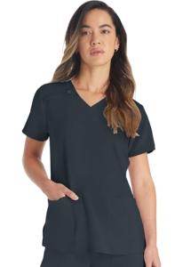 Dickies EDS Essentials Scrubs, V-Neck Womens Tops with Four-Way Stretch and Moisture Wicking DK615, L, Pewter