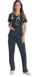 Dickies EDS Essentials Scrubs, V-Neck Womens Tops with Four-Way Stretch and Moisture Wicking DK615, L, Pewter