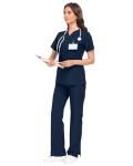 COMENII Scrubs for Women Set, V-Neck Top & Straight Leg Pants with 11 Pockets, Stretch Comfortable Womens Scrub Sets-R-Navy XS