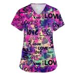 Heart Printed Scrub Tops Women Print Stretchy Plus Size Womens Scrubs for Women Nursing Shirts uniformes de enfermeras de Mujer with Pockets Pink L