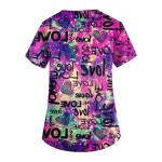 Heart Printed Scrub Tops Women Print Stretchy Plus Size Womens Scrubs for Women Nursing Shirts uniformes de enfermeras de Mujer with Pockets Pink L