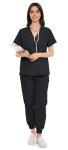SUNME Scrubs for Women Set, V-Neck Scrub Top & Jogger Pants Medical Uniform with 9 Pockets, Yoga Waistband