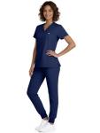 Eadflie Scrubs for Women Medical Scrubs Set - V-Neck Top & Jogger Pants with 5 Pockets, Soft Stretch Woven fabric,Side splits - (Navy Blue/L)