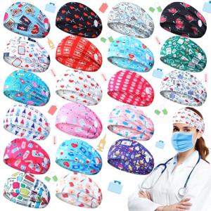 Jexine 20 Pcs Women Nurse Headbands with Button Wide Nurse Headbands for Mask Non Slip Elastic Ear Protection Christmas Gift for Nurses Doctors Sweatband Medical Nursing Hairband Workout Yoga Turban