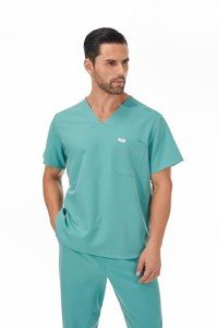 Careberry Men's V-Neck Short Sleeve Scrub Top