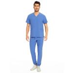 COZYFIT Men's Scrubs Set - Stretch V-Neck Top & Jogger Pant with 8 Pockets, Yoga Waistband, Anti-Wrinkle Scrubs - Ceil Blue, L