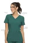 Cherokee Women's Medical Scrub Top Iflex V-Neck Knit Panel Top CK605, L, Hunter Green