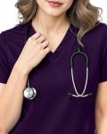 NY Threads Scrub Tops for Women Soft Stretch V-Neck Medical Scrub Top with Pockets, Large, Plum