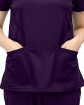 NY Threads Scrub Tops for Women Soft Stretch V-Neck Medical Scrub Top with Pockets, Large, Plum
