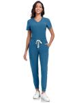 JGVIC Scrubs For Women Set-V-Neck Scrub TOP Contrast Pocket & Jogger Pants With 11 Pockets Yoga Waistband, Anti Wrinkle, Slim Fit Women Scrubs-Caribbean Blue,S