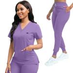 YEZEX Scrubs for Women Set, Women's V-Neck Top & Jogger Scrub Pants, Nursing Uniform Scrubs Set with 8 Pockets, for Nurse Esthetician Workwear (Purple)