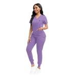 YEZEX Scrubs for Women Set, Women's V-Neck Top & Jogger Scrub Pants, Nursing Uniform Scrubs Set with 8 Pockets, for Nurse Esthetician Workwear (Purple)