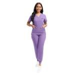 YEZEX Scrubs for Women Set, Women's V-Neck Top & Jogger Scrub Pants, Nursing Uniform Scrubs Set with 8 Pockets, for Nurse Esthetician Workwear (Purple)