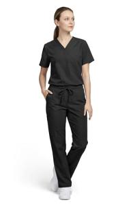 allheart Scrubs for Women and Men Medical Scrub Set with V-Neck Top & Cargo Pants, Unisex Nursing Uniform with 5 Pockets, L, Black