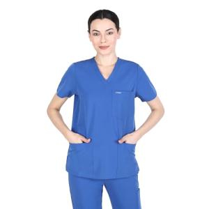 Royal Blue Unisex V-Neck Scrub Top - 7 Pockets