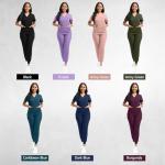 YEZEX Scrubs for Women Set, Women's V-Neck Top & Jogger Scrub Pants, Nursing Uniform Scrubs Set with 8 Pockets, for Nurse Esthetician Workwear (Pink)