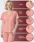Eipnare Scrubs for Women Set, Stretchy V-Neck Top & Jogger Pants with Multi-Pocket Yoga Waistband, Soft Lightweight Nursing Uniform