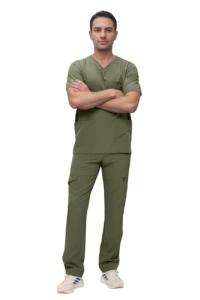 Monarch Uniforms Men's Scrub Set V-Neck Scrub Sets with Nine Large Pockets(Olive,Large)