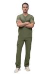 Monarch Uniforms Men's Scrub Set V-Neck Scrub Sets with Nine Large Pockets(Olive,Large)