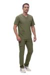 Monarch Uniforms Men's Scrub Set V-Neck Scrub Sets with Nine Large Pockets(Olive,Large)
