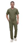 Monarch Uniforms Men's Scrub Set V-Neck Scrub Sets with Nine Large Pockets(Olive,Large)